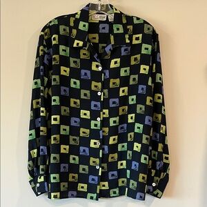 Le Caviar - M, blue, green and navy blouse